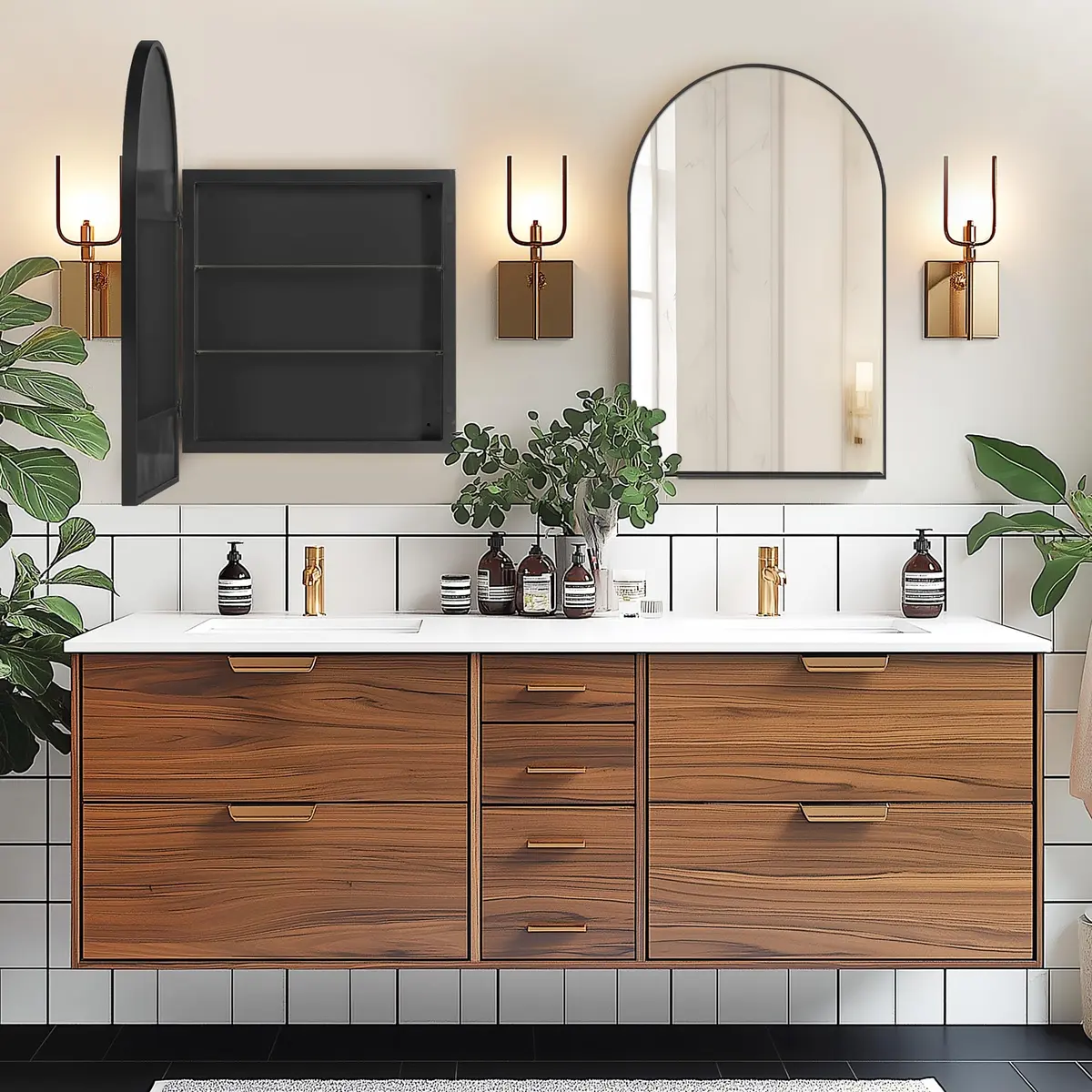 SDHYL 36x24 Inch Arched Bathroom Medicine Cabinet with Mirror Black | Recessed Wall Mount, Aluminum Frame - view 3