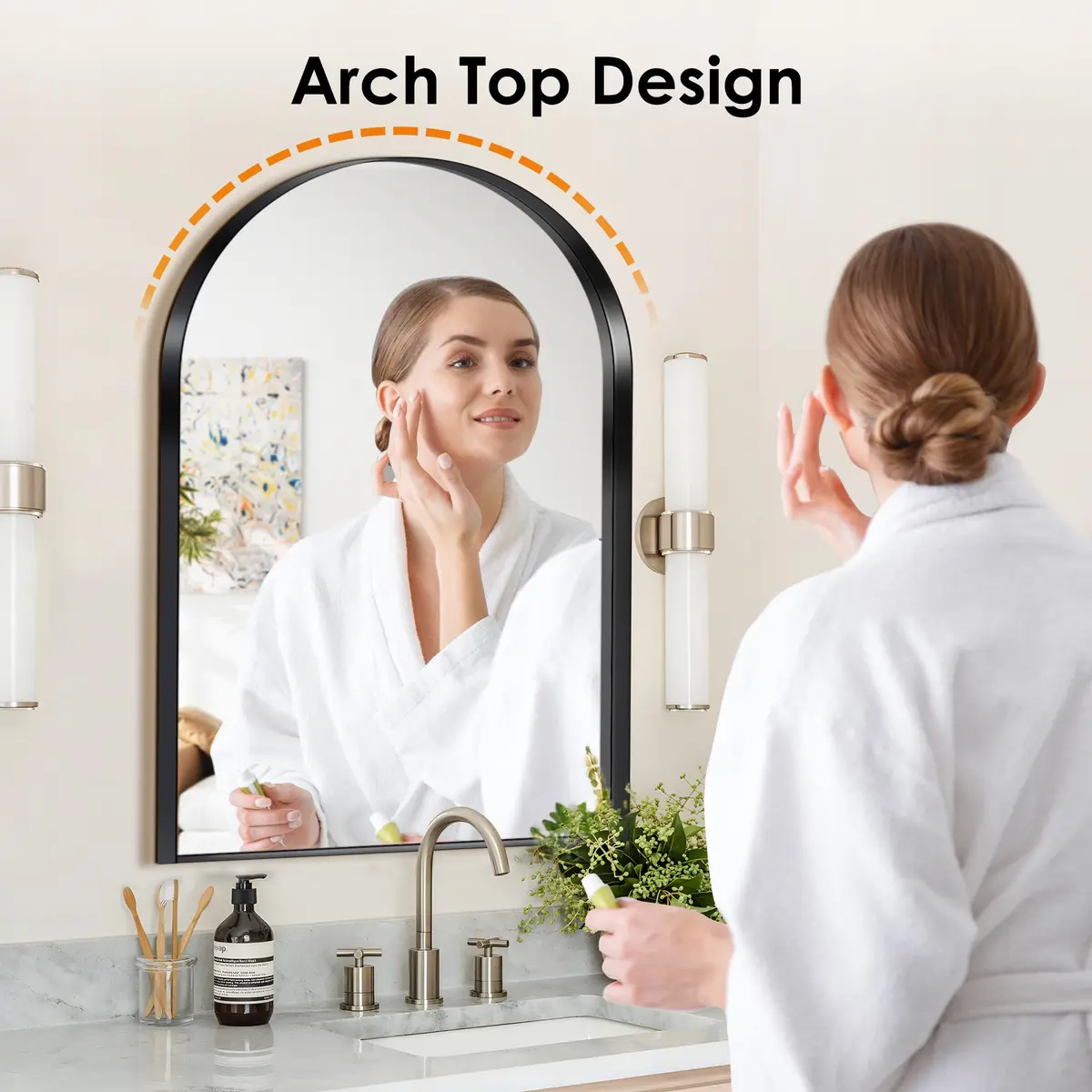 SDHYL 36x24 Inch Arched Bathroom Medicine Cabinet with Mirror Black | Recessed Wall Mount, Aluminum Frame - view 4