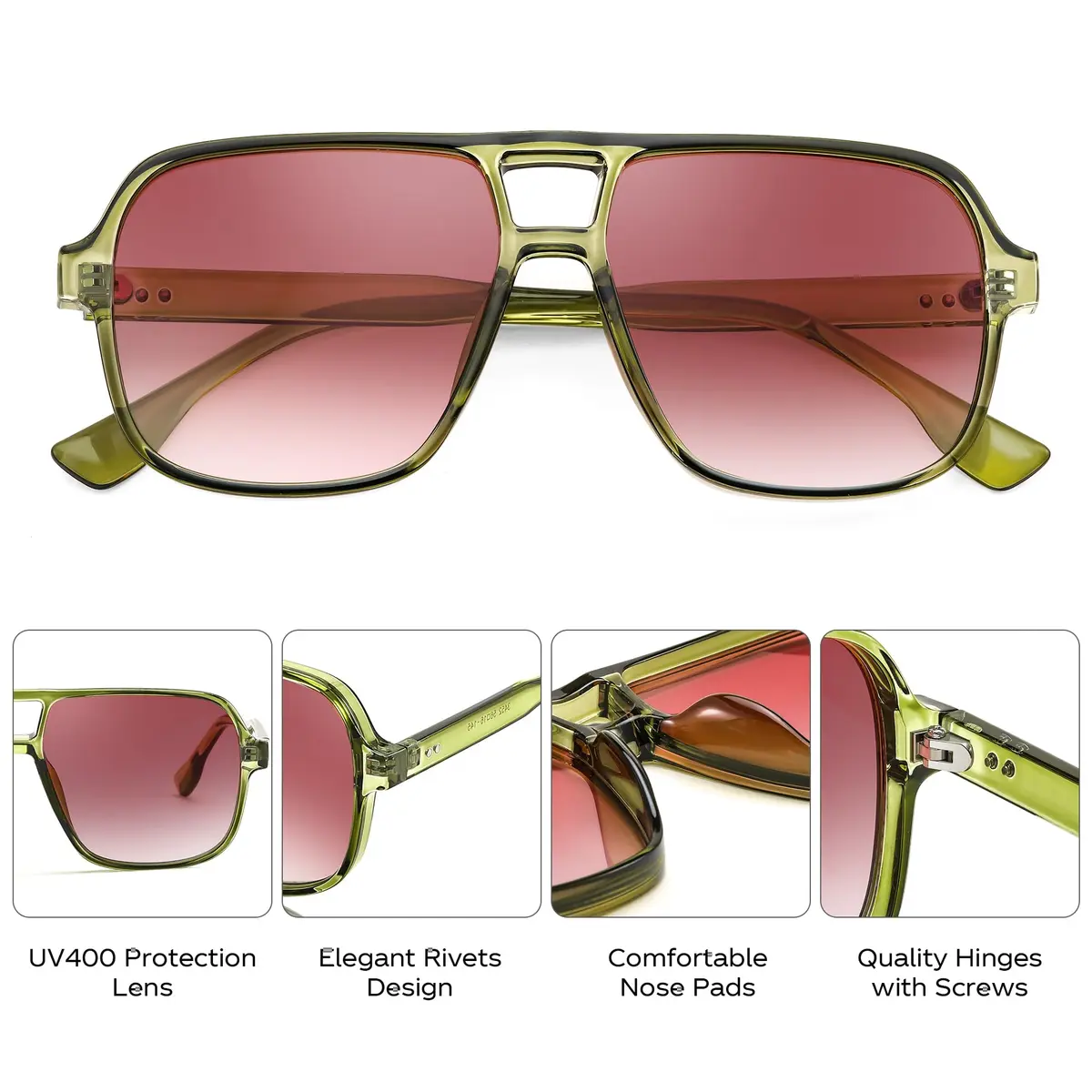 FEISEDY Retro Square Aviator Sunglasses for Women & Men | UV400 Protection, Oversized Shades, 55MM - view 6