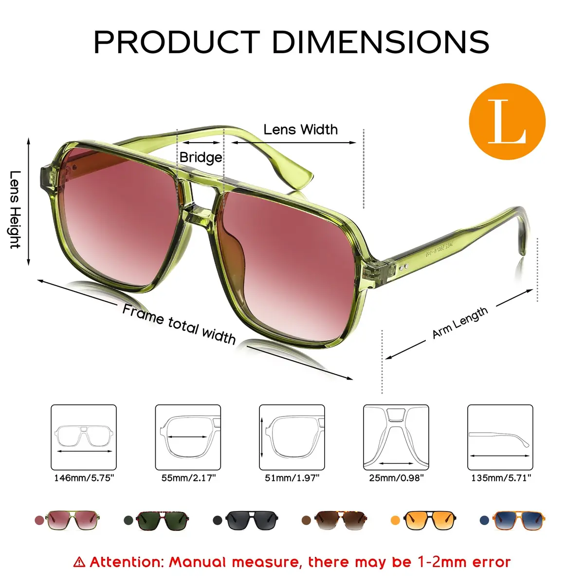 FEISEDY Retro Square Aviator Sunglasses for Women & Men | UV400 Protection, Oversized Shades, 55MM - view 7