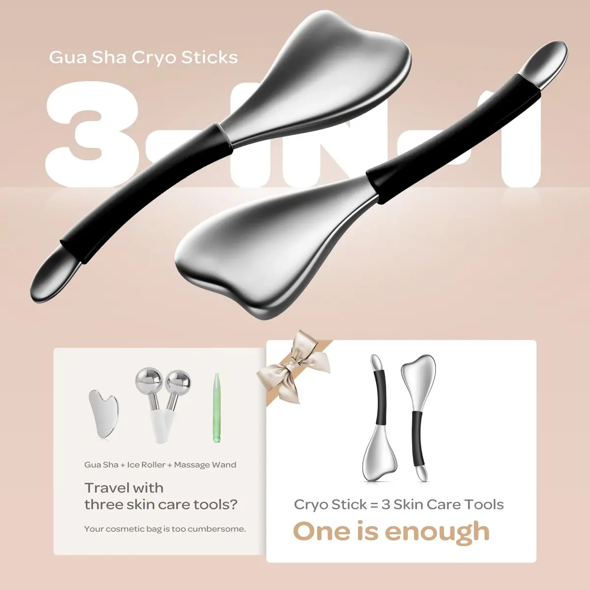 Fabludo 3-in-1 Cryo Gua Sha Facial Tools, Ice Roller Globes for Women Face and Eyes, Stainless Steel Skin Care Tools, with Carry Case - view 2