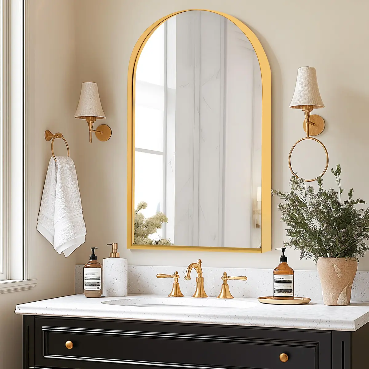 SDHYL Arched Bathroom Medicine Cabinet 36x24 inch | Gold Recessed Mirror with Deep Aluminum Frame - main product image