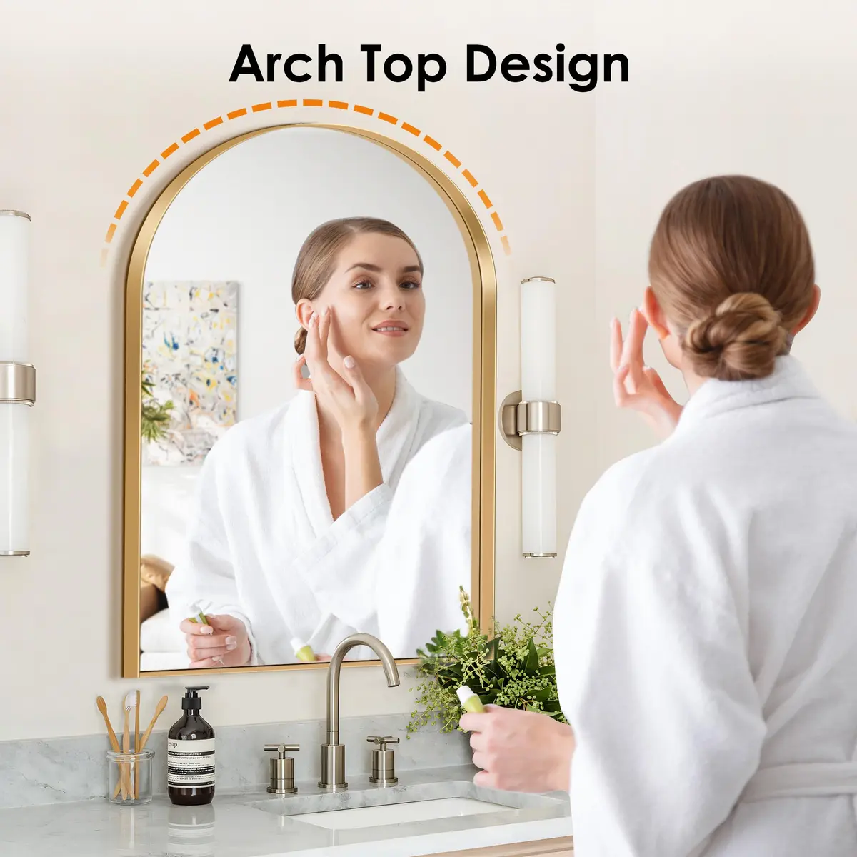 SDHYL Arched Bathroom Medicine Cabinet 36x24 inch | Gold Recessed Mirror with Deep Aluminum Frame - view 5