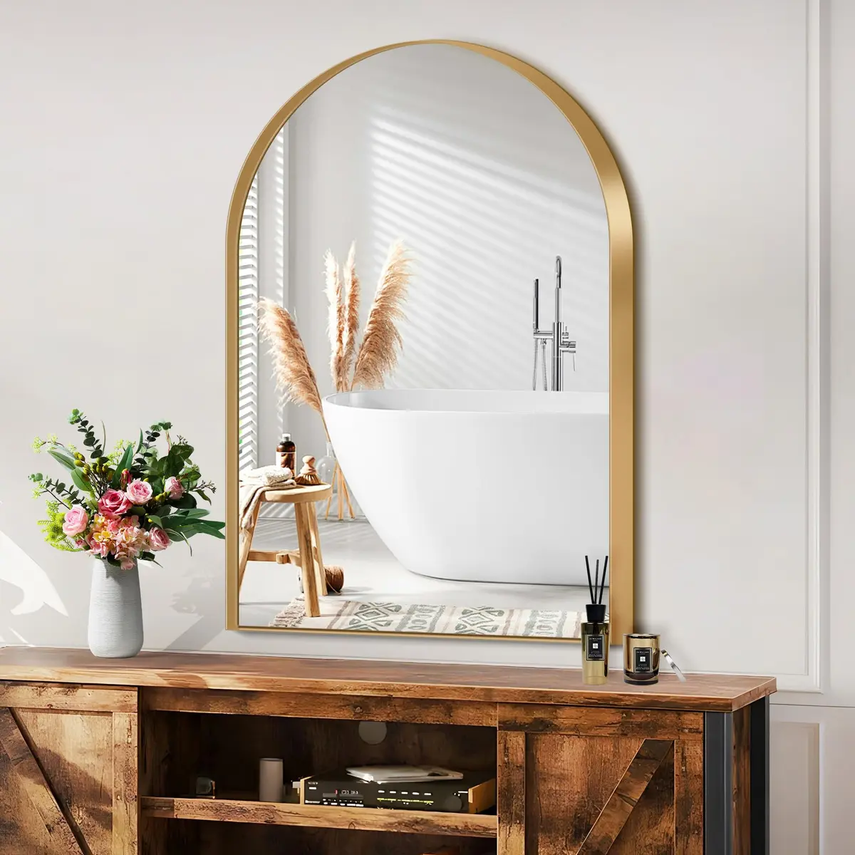 SDHYL Arched Bathroom Medicine Cabinet 36x24 inch | Gold Recessed Mirror with Deep Aluminum Frame - view 8