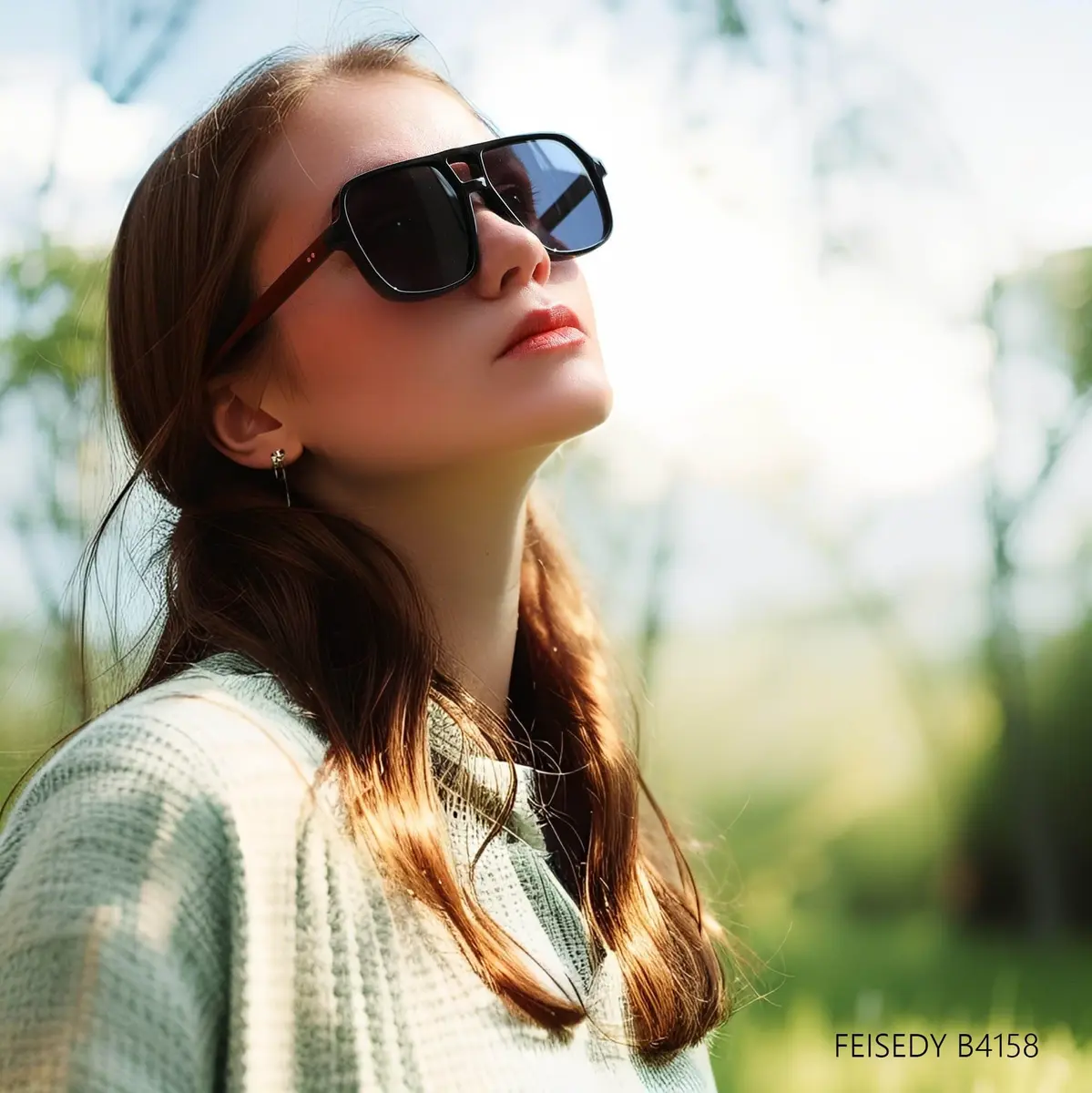 FEISEDY Retro Square Aviator Sunglasses Women Men Oversized Shades 55MM | UV400 Protection & Classic Style - view 4