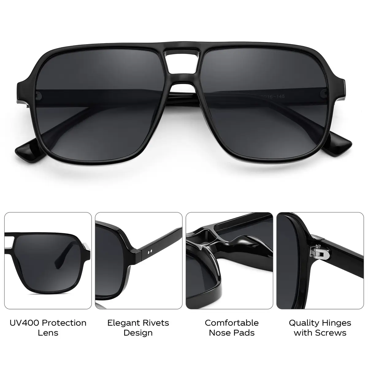 FEISEDY Retro Square Aviator Sunglasses Women Men Oversized Shades 55MM | UV400 Protection & Classic Style - view 5