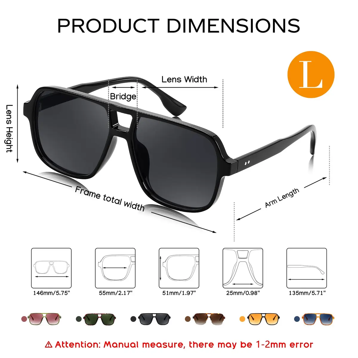 FEISEDY Retro Square Aviator Sunglasses Women Men Oversized Shades 55MM | UV400 Protection & Classic Style - view 6