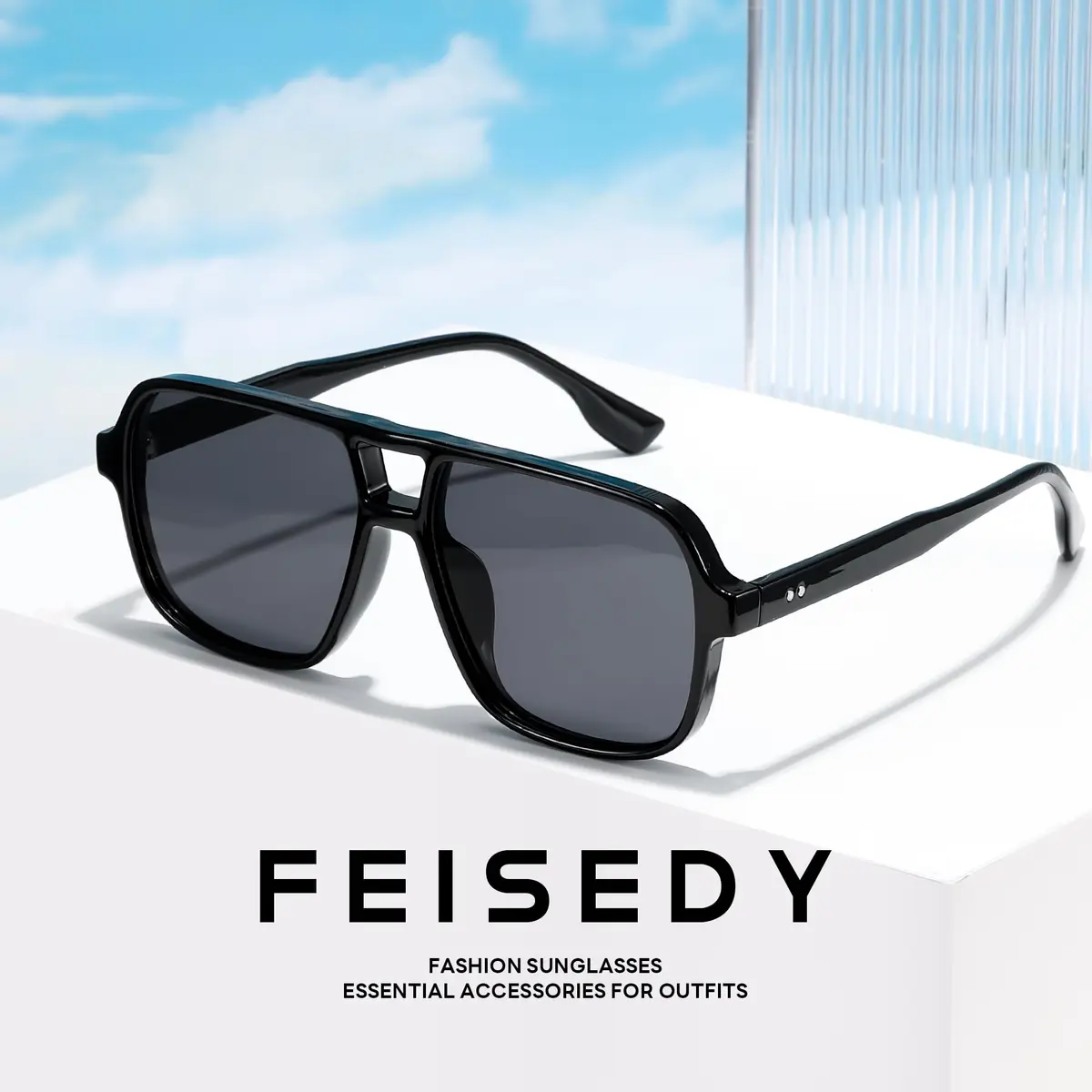 FEISEDY Retro Square Aviator Sunglasses Women Men Oversized Shades 55MM | UV400 Protection & Classic Style - view 7