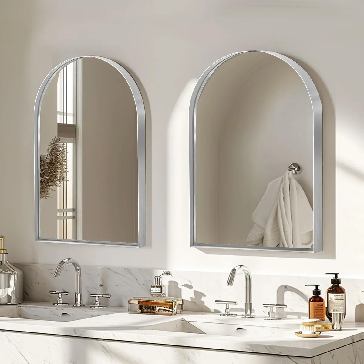 SDHYL Bathroom Medicine Cabinet 36x24 Inch Arched Silver Wall Mount Recessed Mirror - view 7