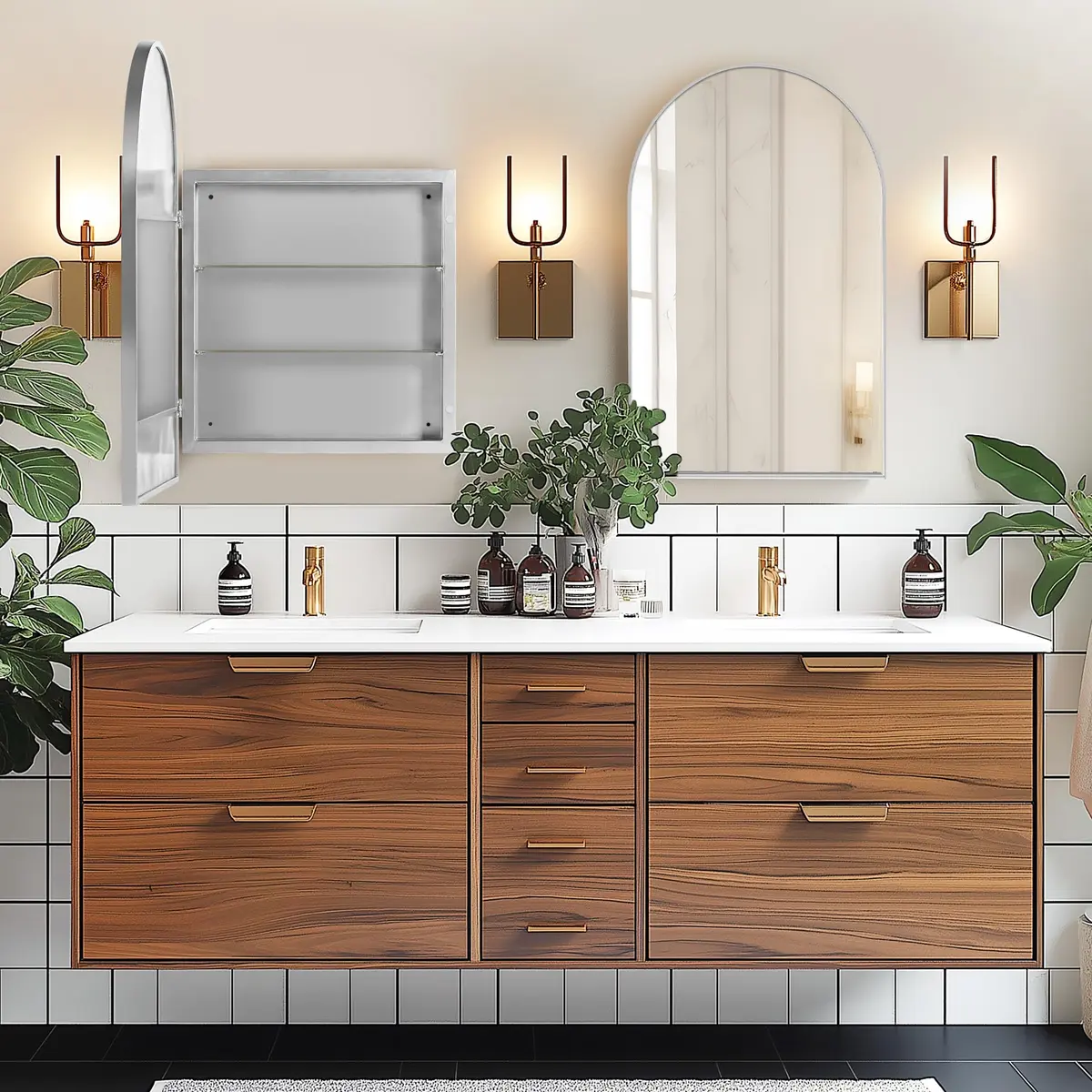 SDHYL Bathroom Medicine Cabinet 36x24 Inch Arched Silver Wall Mount Recessed Mirror - view 2