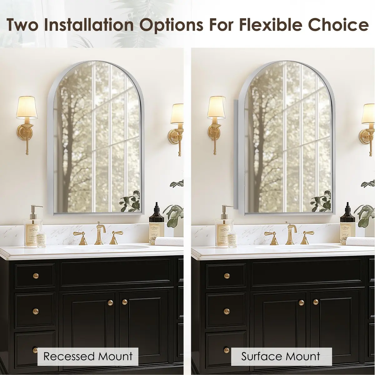 SDHYL Bathroom Medicine Cabinet 36x24 Inch Arched Silver Wall Mount Recessed Mirror - view 4