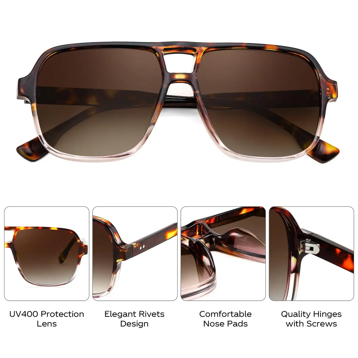 FEISEDY Retro Square Aviator Sunglasses Women Men Oversized Shades 55MM UV Protected - view 4