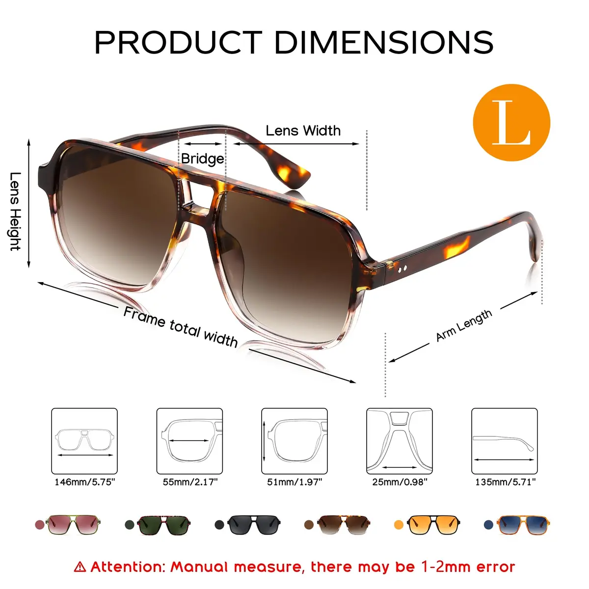 FEISEDY Retro Square Aviator Sunglasses Women Men Oversized Shades 55MM UV Protected - view 5