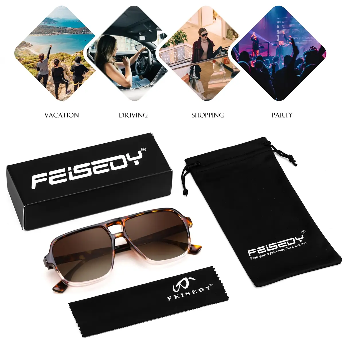 FEISEDY Retro Square Aviator Sunglasses Women Men Oversized Shades 55MM UV Protected - view 6