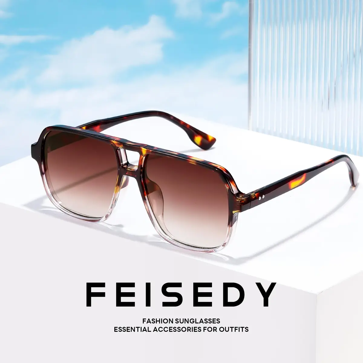 FEISEDY Retro Square Aviator Sunglasses Women Men Oversized Shades 55MM UV Protected - view 7