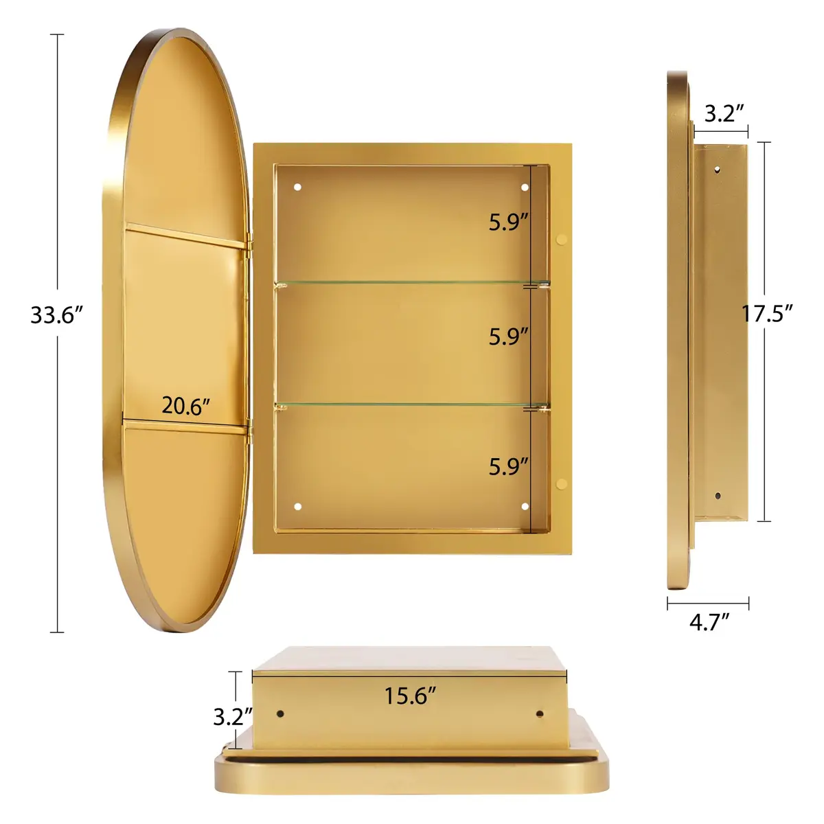 SDHYL Oval Bathroom Medicine Cabinet with Mirror 34x20 inch Wall Mount Beveled Edge Gold - view 5