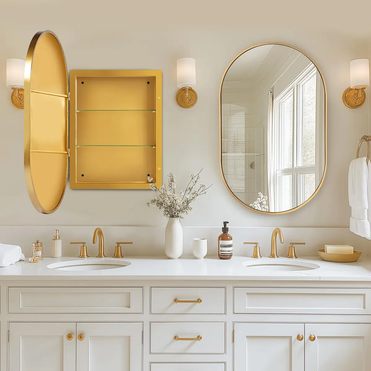 SDHYL Oval Bathroom Medicine Cabinet with Mirror 34x20 inch Wall Mount Beveled Edge Gold - view 6