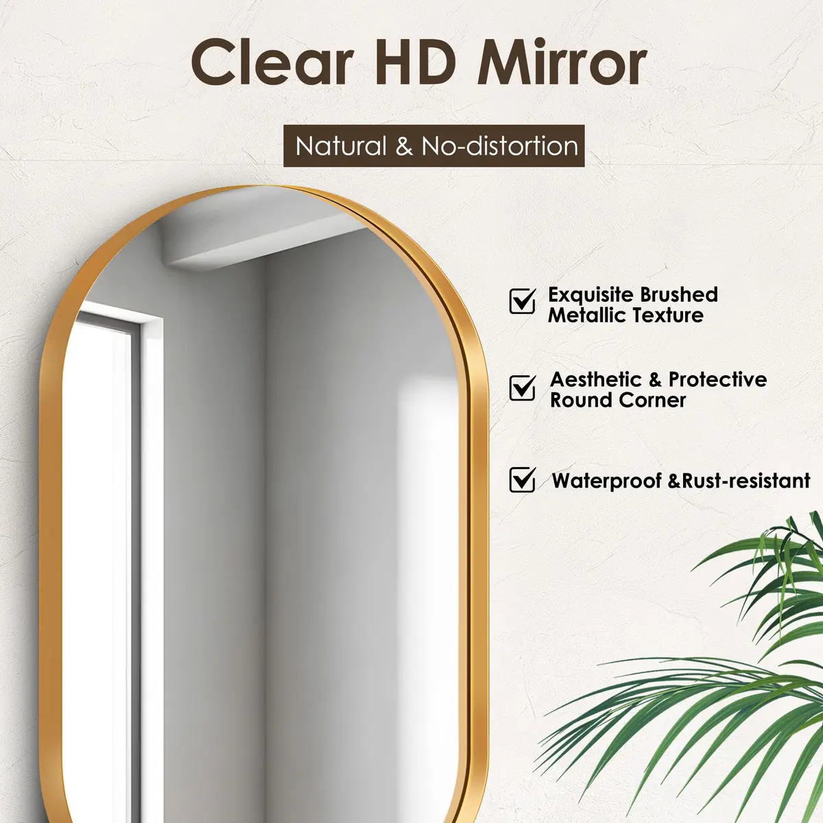 SDHYL Oval Bathroom Medicine Cabinet with Mirror 34x20 inch Wall Mount Beveled Edge Gold - view 2