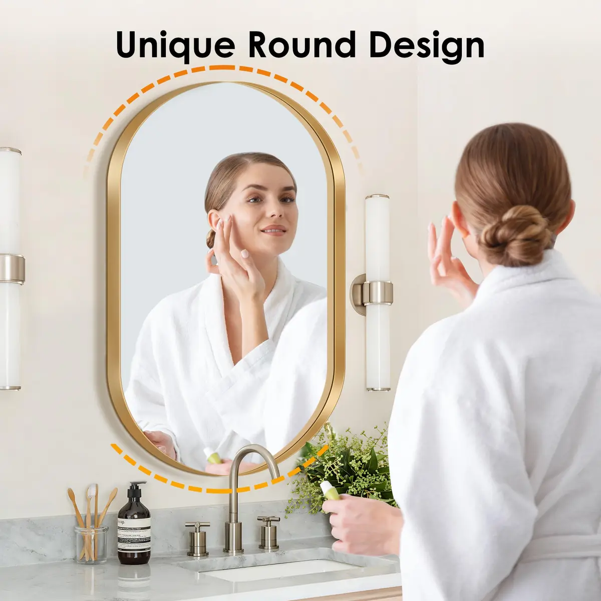 SDHYL Oval Bathroom Medicine Cabinet with Mirror 34x20 inch Wall Mount Beveled Edge Gold - view 3