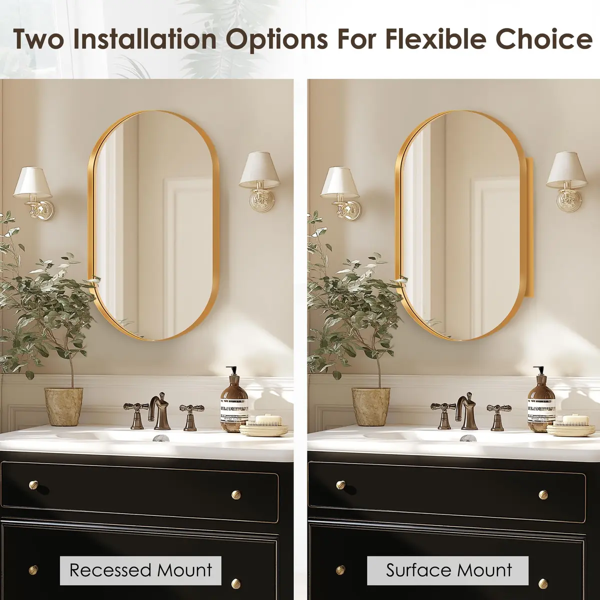 SDHYL Oval Bathroom Medicine Cabinet with Mirror 34x20 inch Wall Mount Beveled Edge Gold - view 4