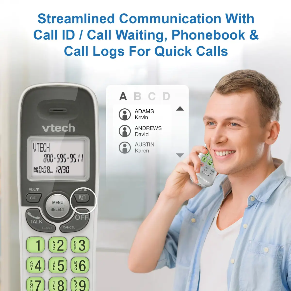 VTech VG131 Cordless Phone with DECT 6.0, Full-Duplex Speakerphone, Lighted Display, Backlit Keypad, Caller ID, Wall Mount | 10.7 cm (4.2 in) Width - view 6