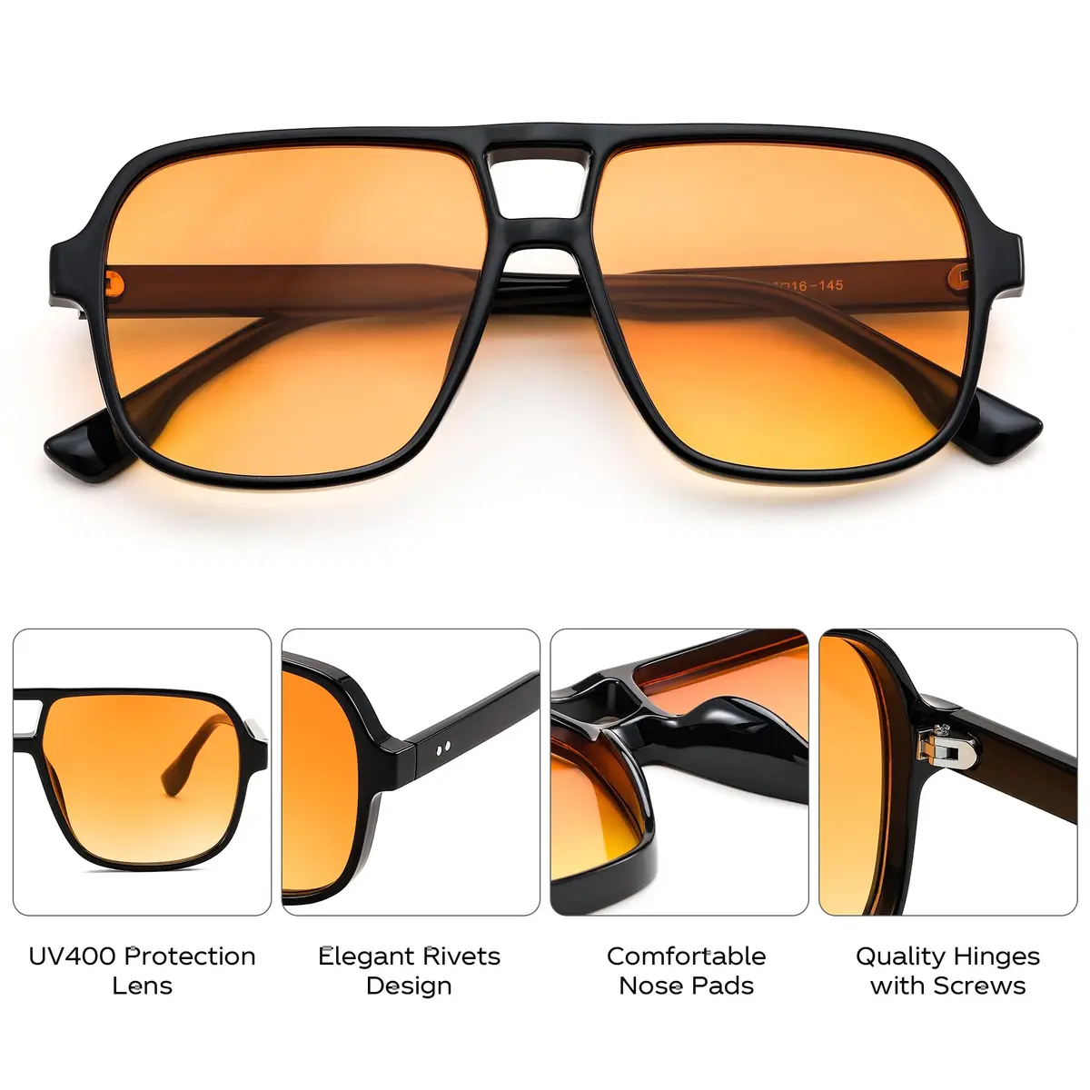 FEISEDY Retro Square Aviator Sunglasses Women Men Oversized Shades 55MM | Classic 70s Double Bridge Design - view 5