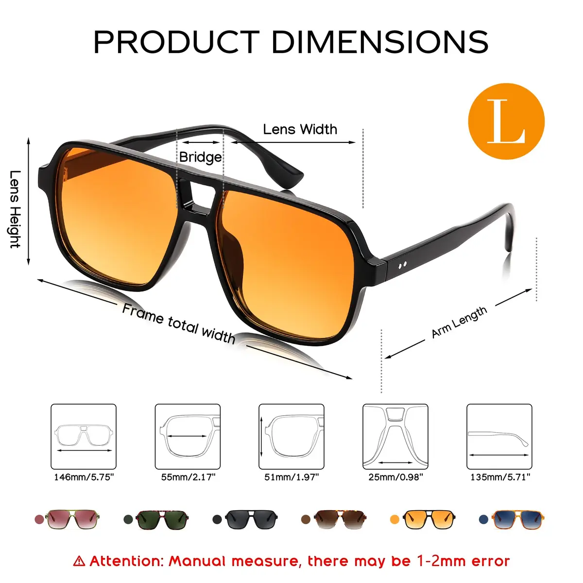 FEISEDY Retro Square Aviator Sunglasses Women Men Oversized Shades 55MM | Classic 70s Double Bridge Design - view 6