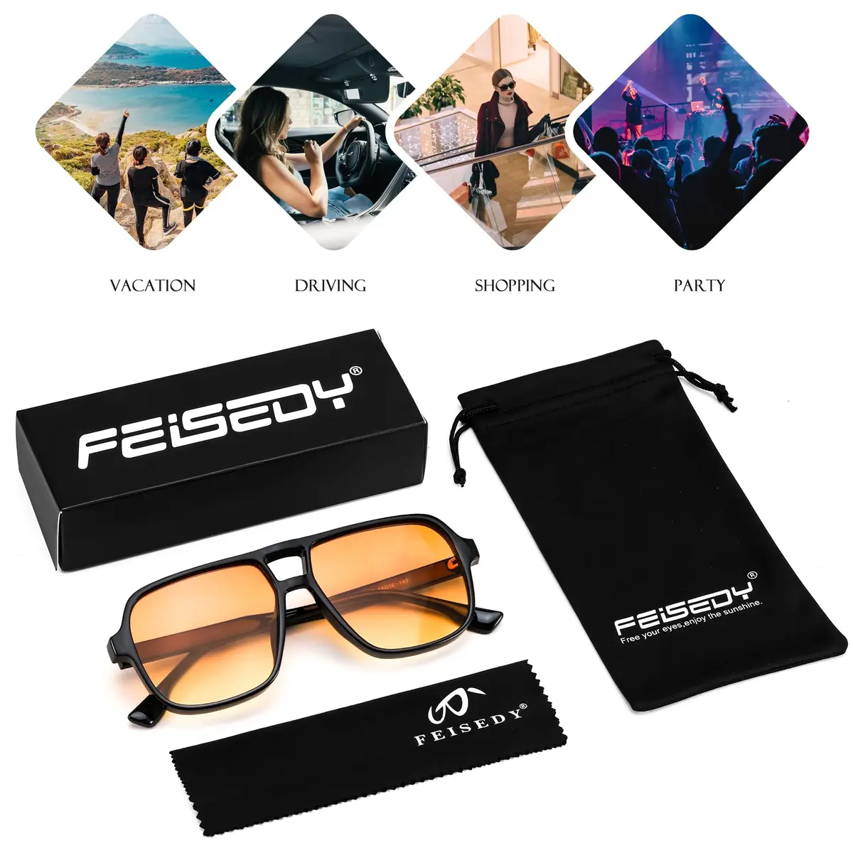 FEISEDY Retro Square Aviator Sunglasses Women Men Oversized Shades 55MM | Classic 70s Double Bridge Design - view 7