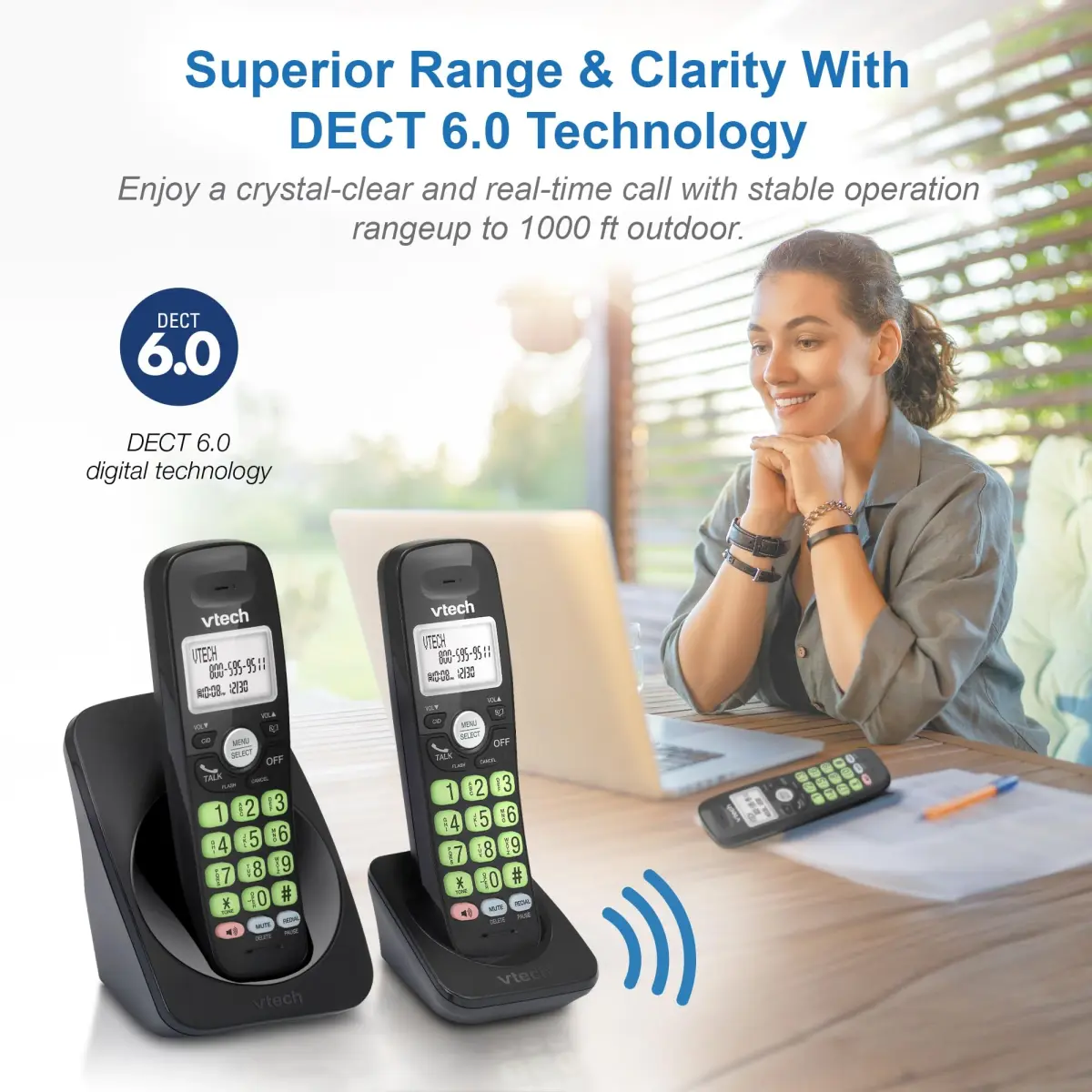 VTech VG131-21 Black Cordless Phone with 2 Handsets | DECT 6.0, Full-Duplex Speakerphone, Caller ID, Wall Mount - view 3