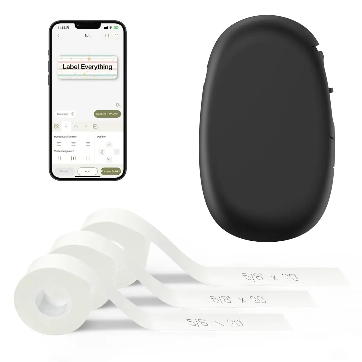 SUPVAN E10 Bluetooth Label Maker Machine with 3 Tapes, Portable, Black | 220V Compatible Printer - main product image