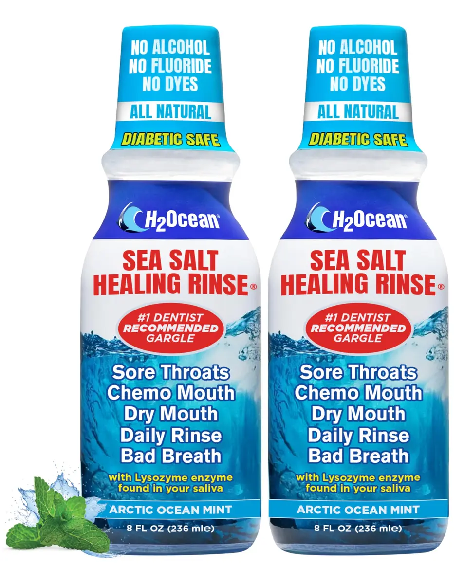 H2Ocean Healing Rinse Natural Sea Salt Whitening Mouthwash 8 oz | Alcohol & Fluoride-Free Arctic Mint - main product image