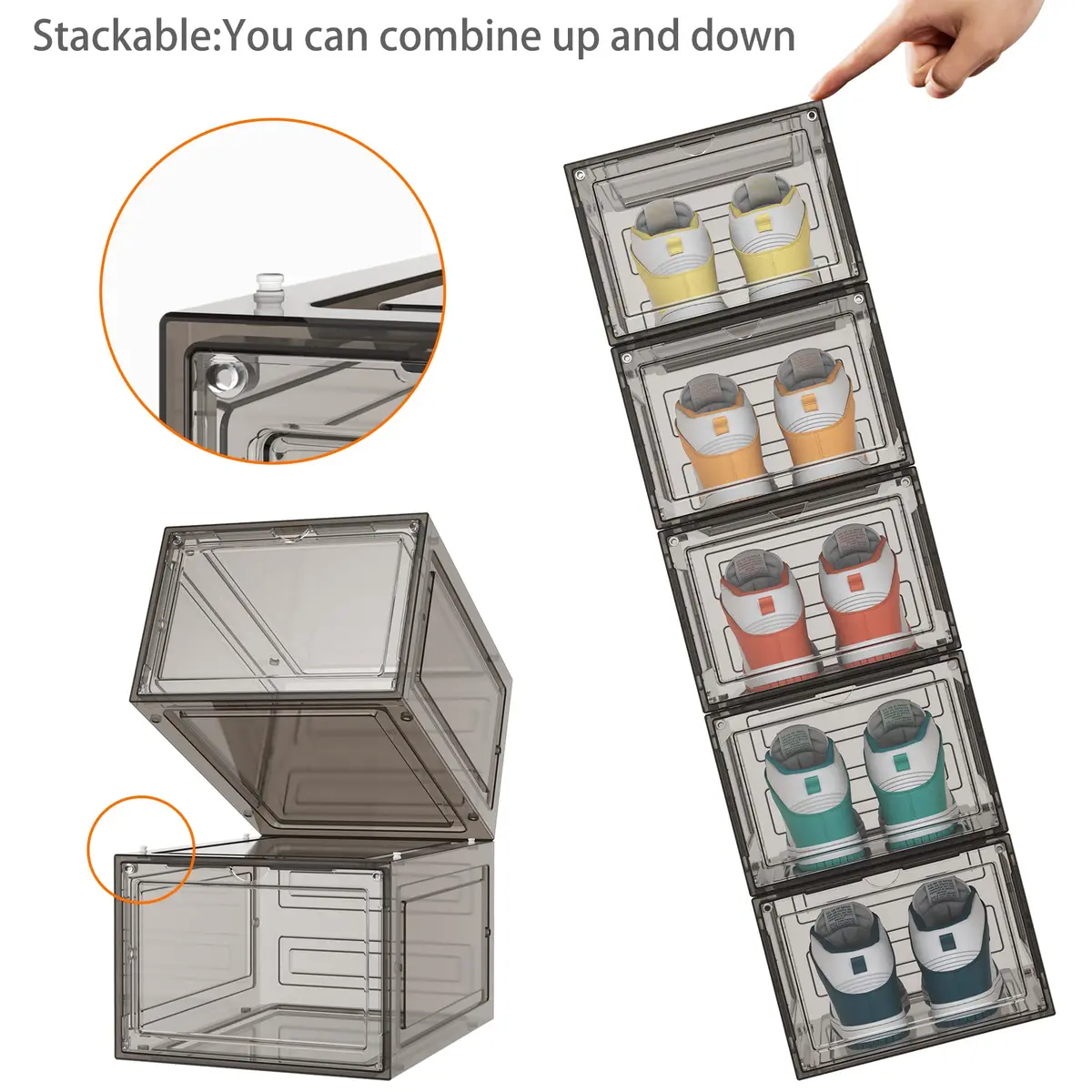 HOMIDEC Shoe Storage 8 Pack Clear Plastic Shoe Box | Large Capacity & Stackable Design - view 5