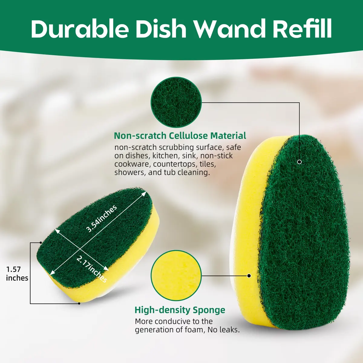 Acolidas Non Scratch Dishwand Refills 6 Pack | Durable, Scratch-Free Kitchen Sponge - view 4