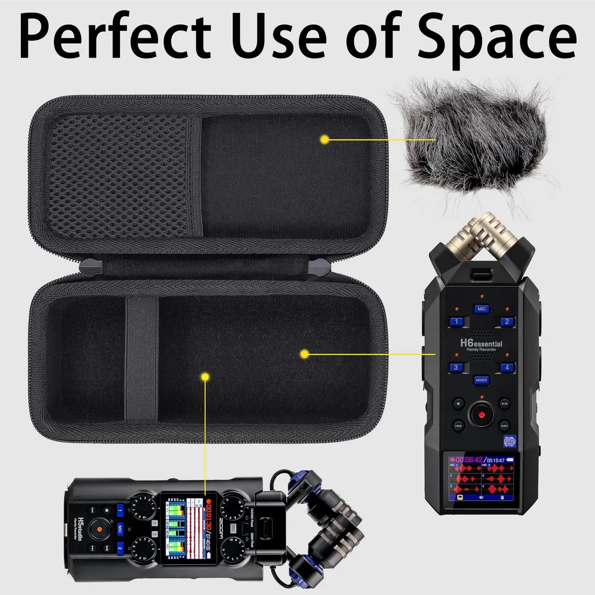 Aenllosi Hard Case for Zoom H6studio/H5studio/H6essential 6-Track, Black | Shock & Waterproof Travel Case - view 4