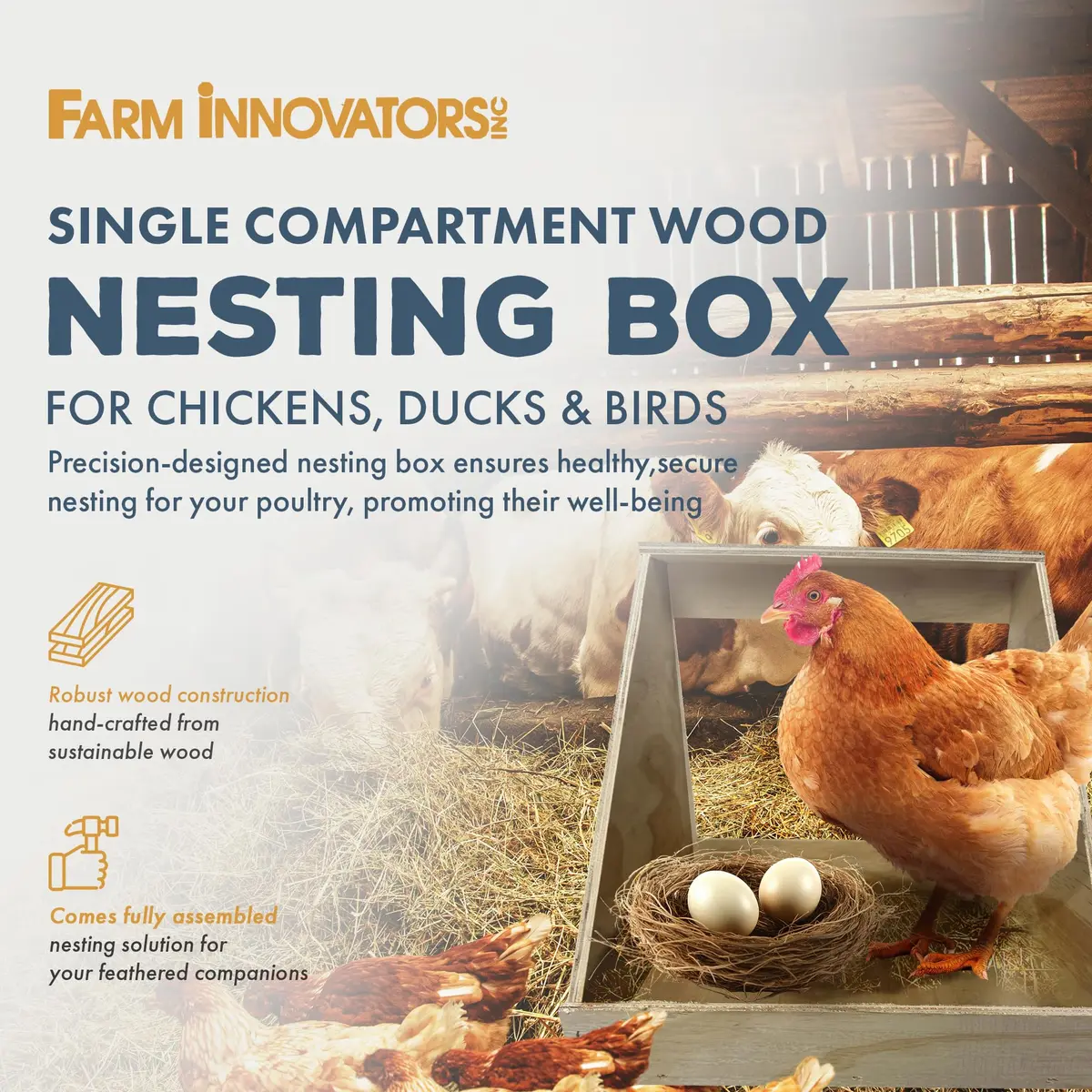 Farm Innovators Single Compartment Handcrafted Wood Chicken Nesting Box | Secure Egg-Laying Sanctuary - view 2
