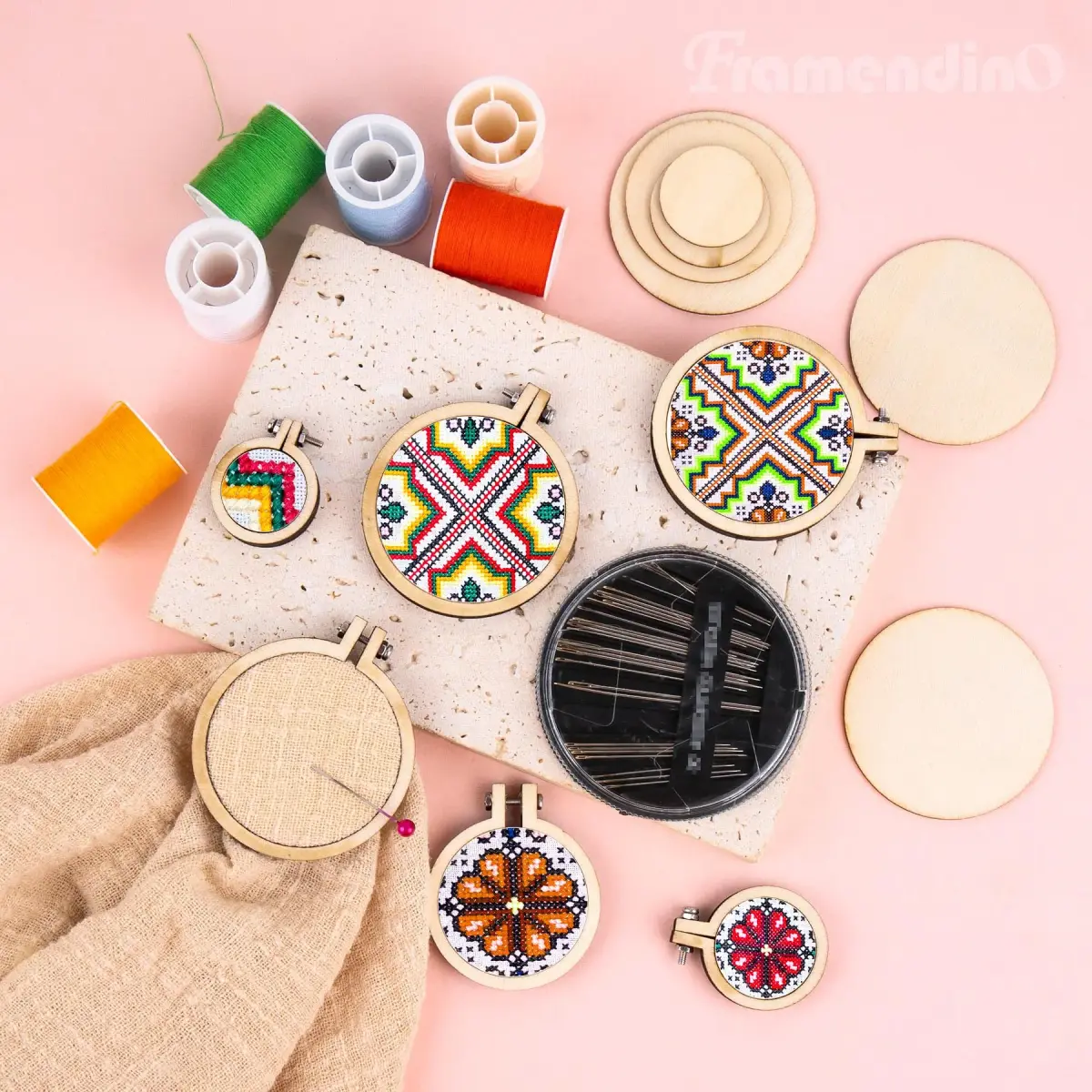 Framendino Mini Embroidery Hoop Set 4 Sizes (20 Pack) | Wood Craft Hoops for DIY Hanging Ornaments - view 6