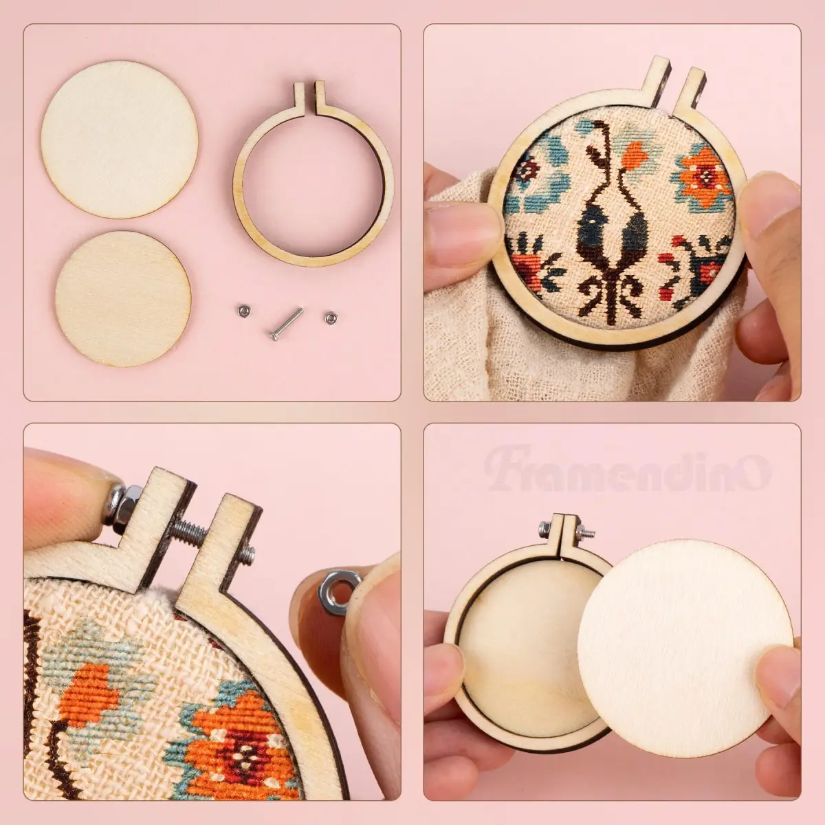 Framendino Mini Embroidery Hoop Set 4 Sizes (20 Pack) | Wood Craft Hoops for DIY Hanging Ornaments - view 7