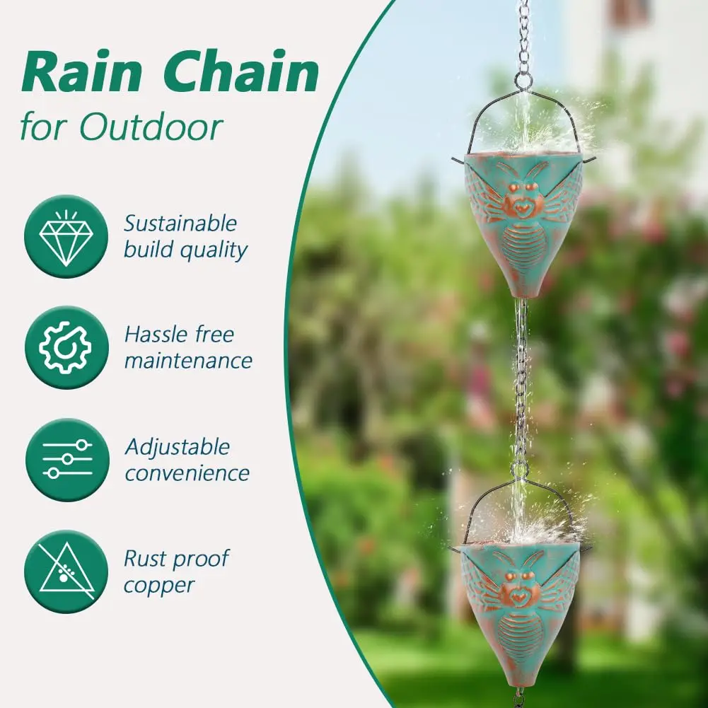 giole Bee Pattern Rain Chain 3.25 m (10.66 ft) | Decorative Metal Downspout Alternative - view 4