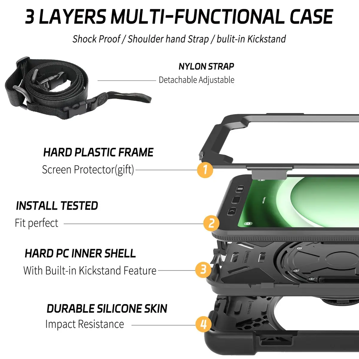 ZenRich Rugged Case for Samsung Galaxy Tab Active5/Active3 8" | Shockproof with Kickstand & Shoulder Strap - view 6