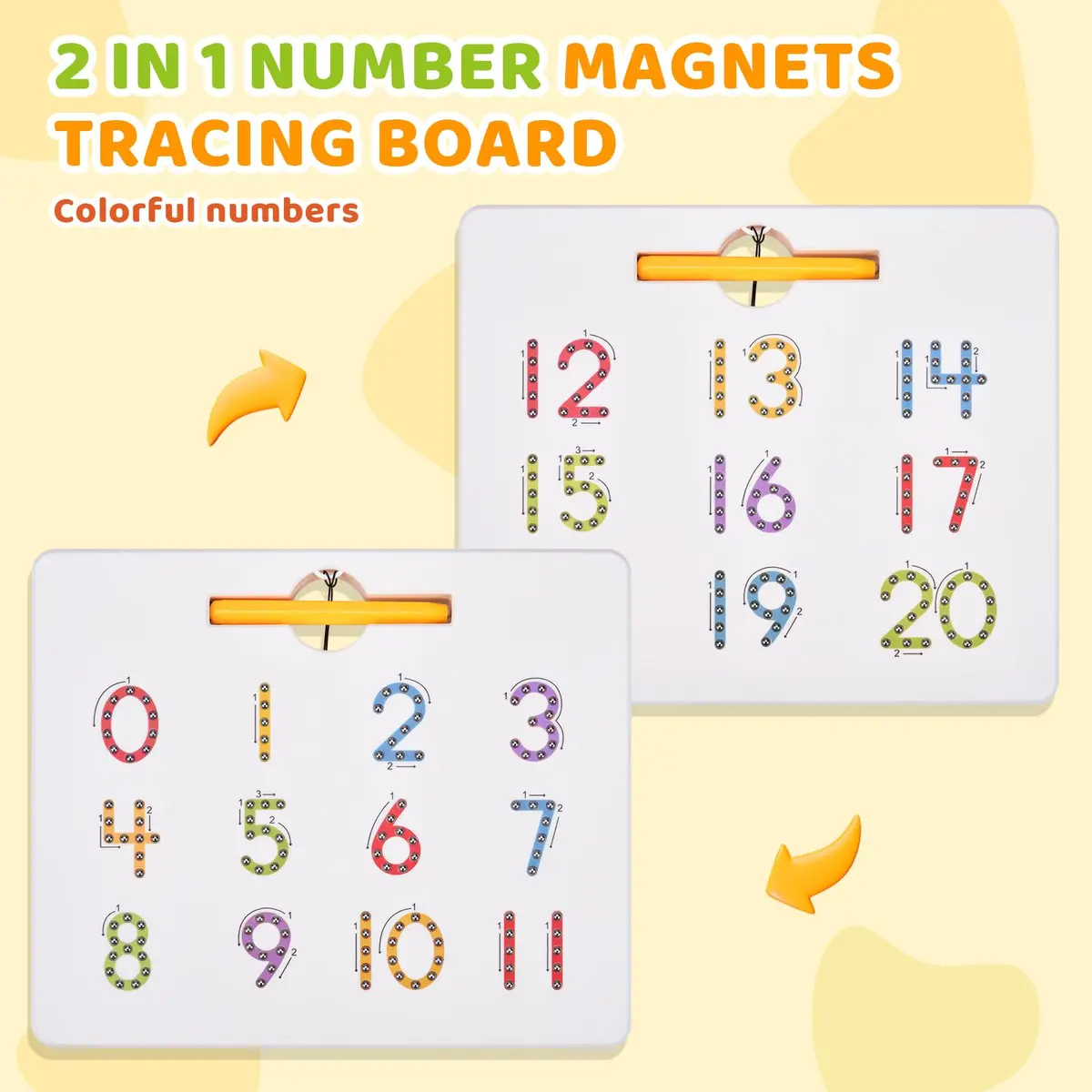 GAMENOTE Magnetic Number Tracing Board Double Sided 1-20 | Interactive Learning Toy for Kids - view 3