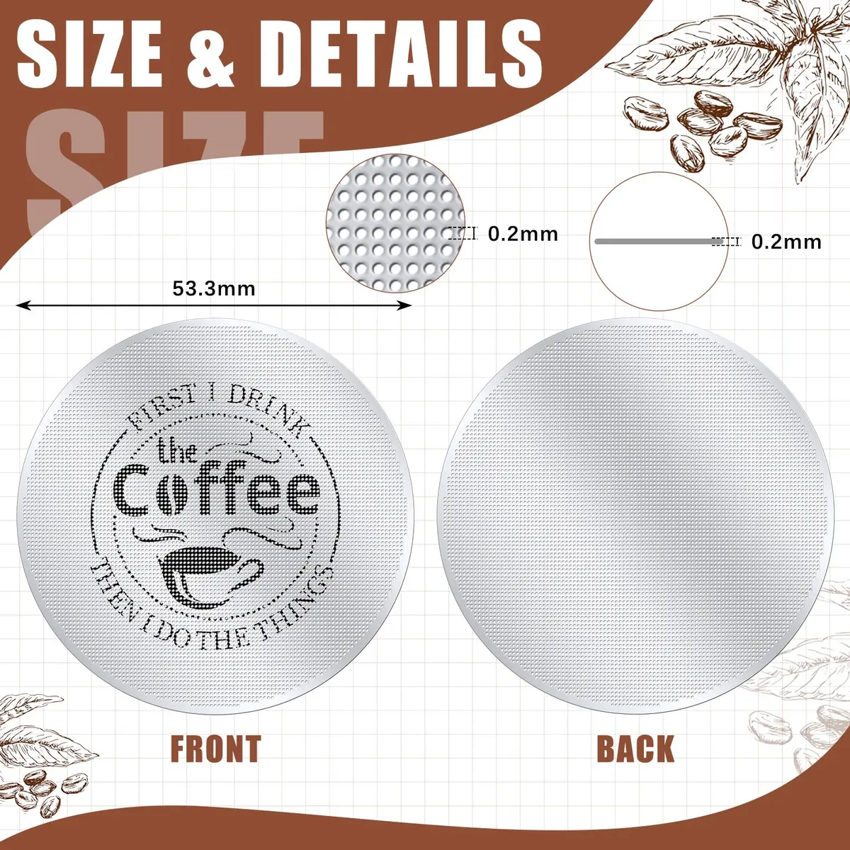 Yaomiao 53.3mm Espresso Puck Screen 2 Pcs | 2.1 inch Diameter, 0.2mm Thickness, 200μm Mesh - view 2