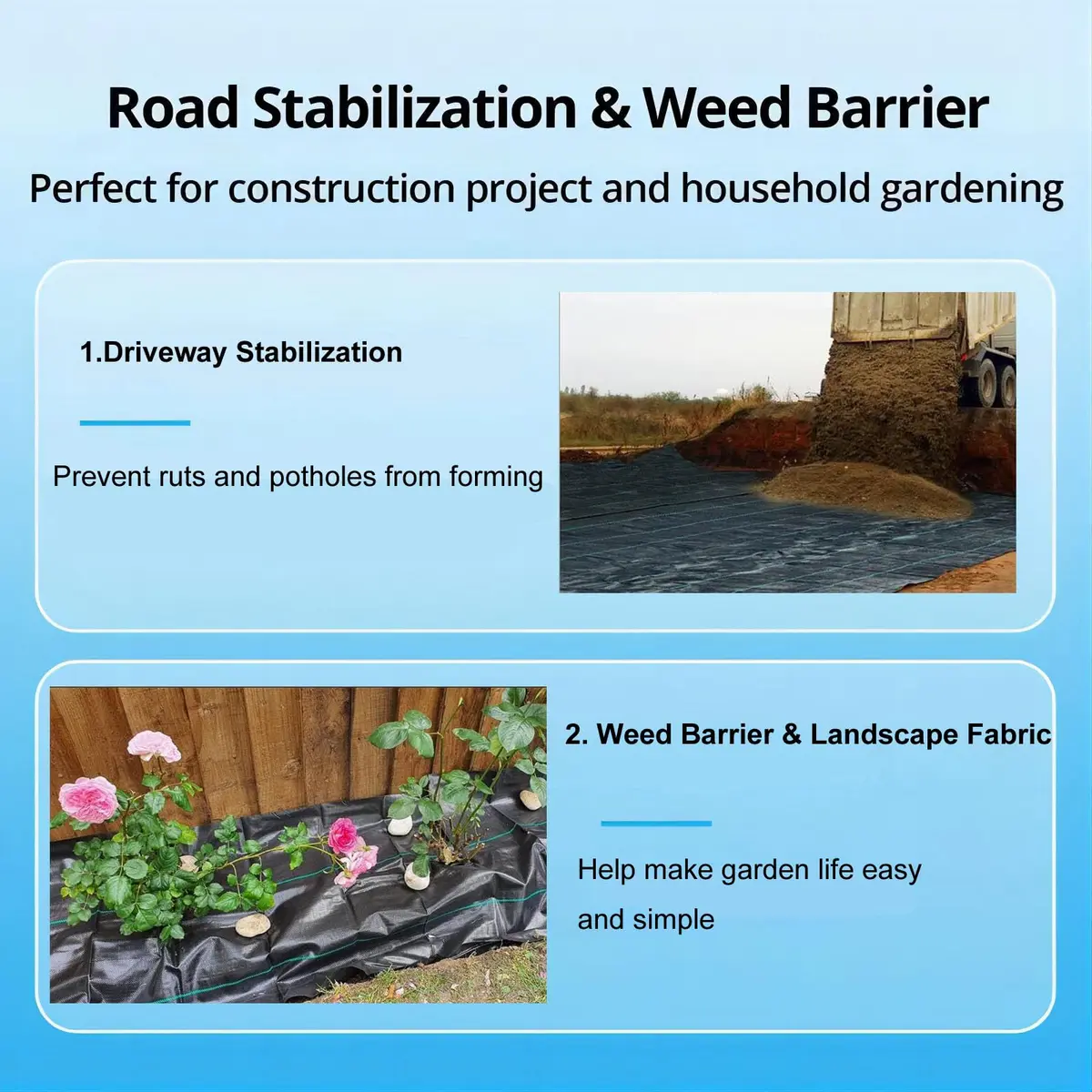 Groweco Driveway Fabric 13x115 FT Weed Barrier Landscape Fabric Heavy Duty | Commercial Grade Geotextile for Soil Stabilization - view 4