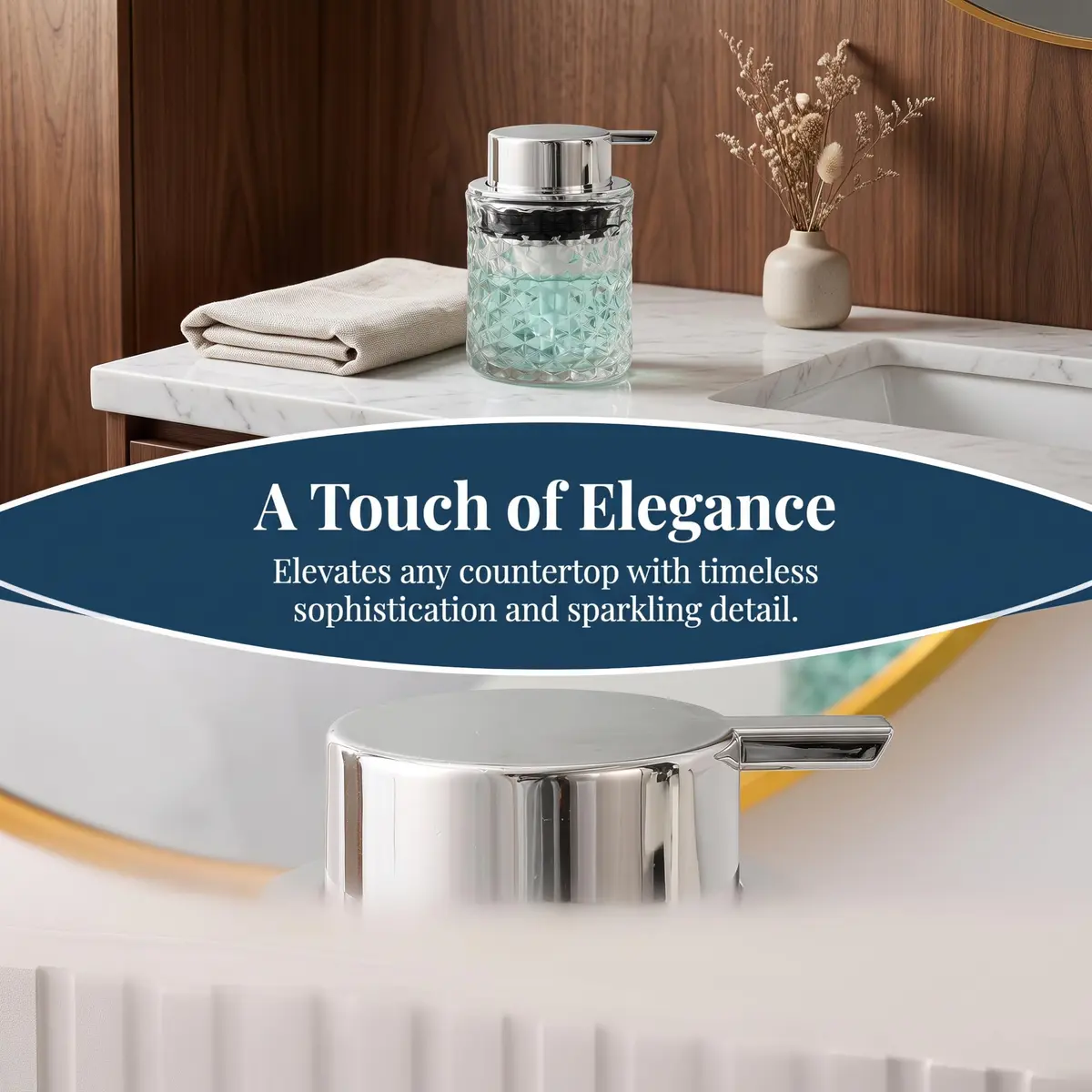 MALACHI Foaming Hand Soap Dispenser 300ml (10 oz) | Elegant Diamond Pattern Glass Bottle - view 7