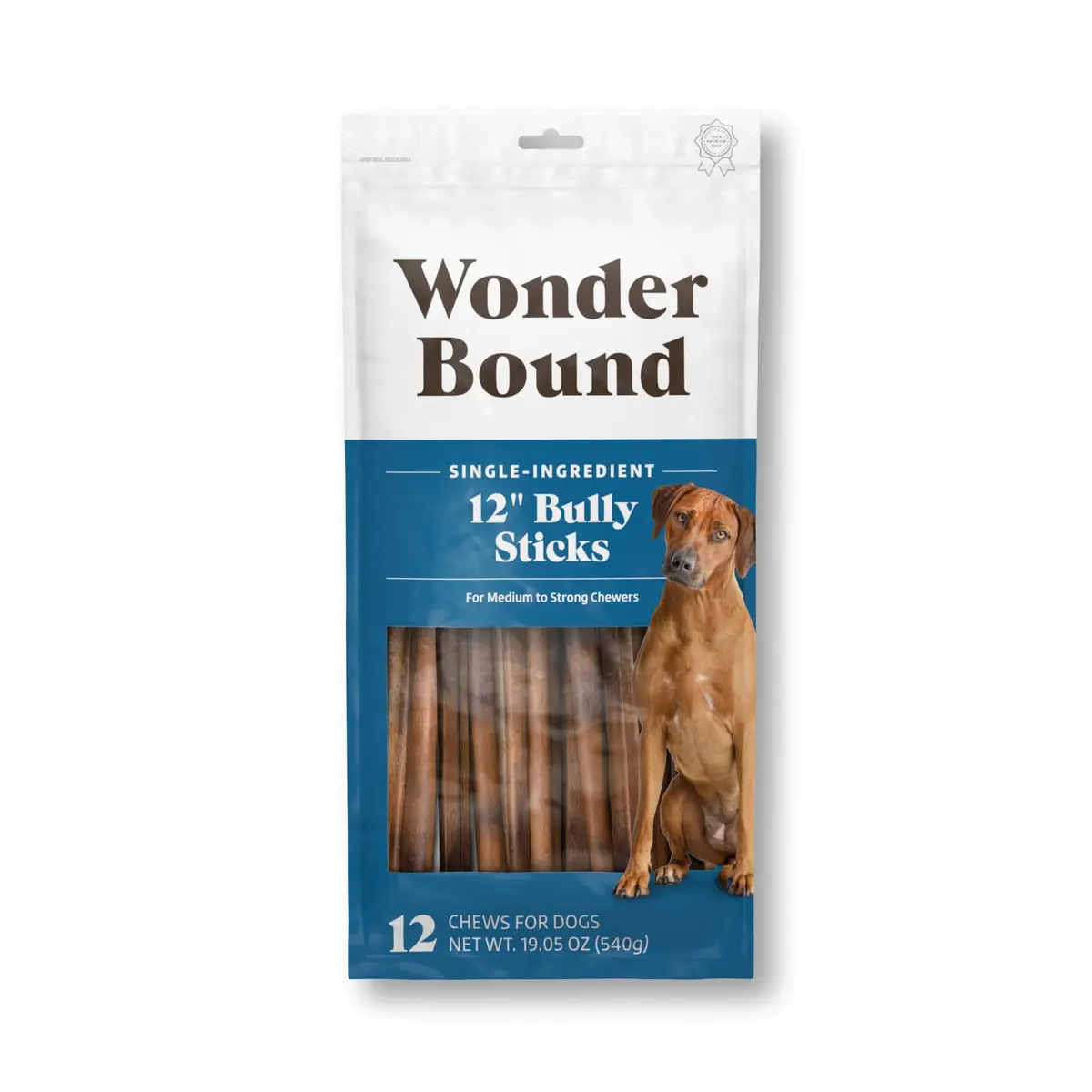 Wonder Bound Bully Sticks Dog Treats 12 inch | All-Natural, Highly Digestible, Long Lasting (12 Count) - main product image