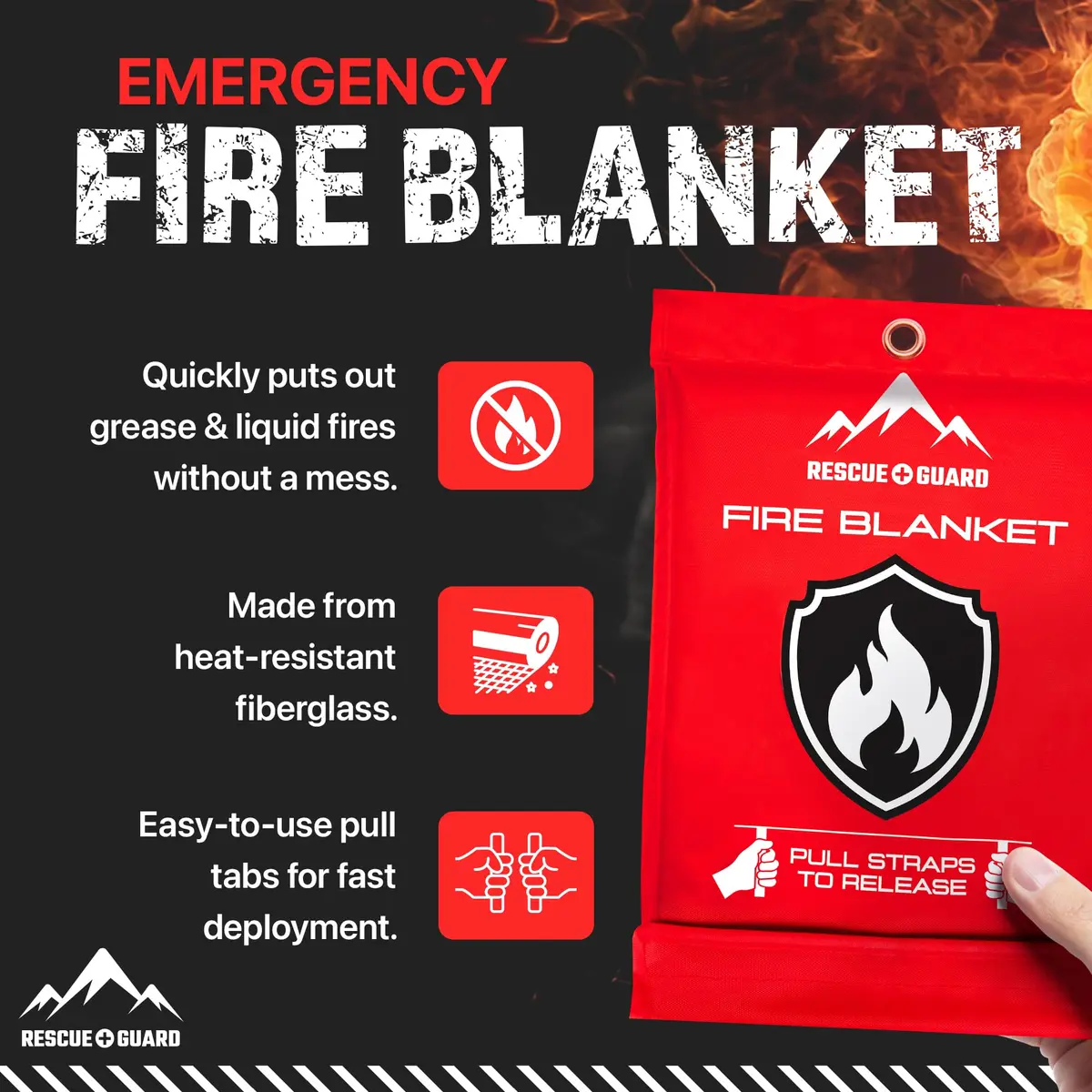 RESCUE GUARD Fire Blanket 40"x40" | Fire Safety for Home & Kitchen - view 2