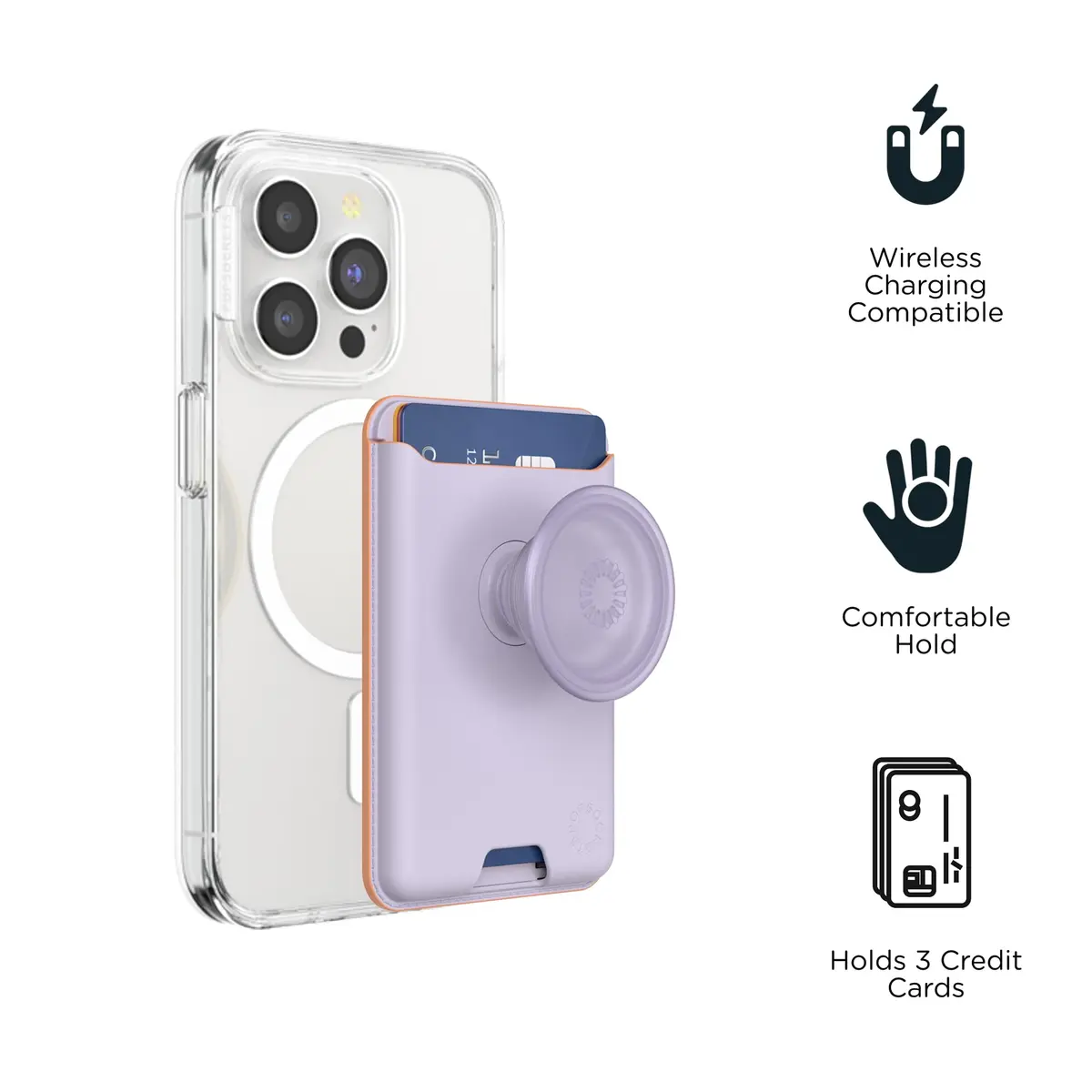 PopSockets Phone Wallet for MagSafe with Grip- Lavender | Slim Magnetic Card Holder for iPhone & Android - view 4
