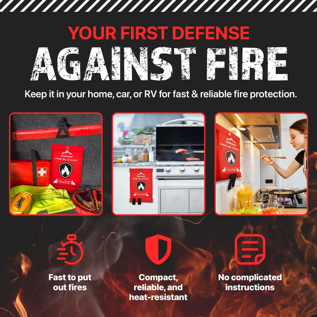 RESCUE GUARD 40”x40” Fire Blanket 2 Pack | Fireproof Fiberglass Safety Cover for Home & Kitchen - view 2