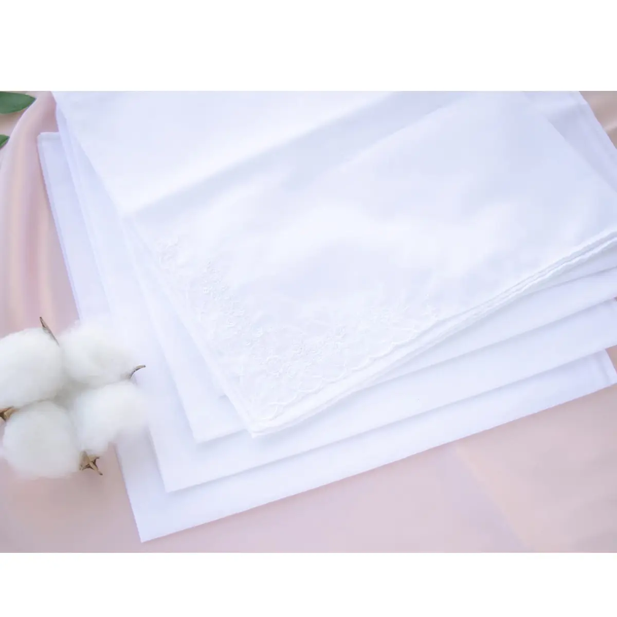 LACS Handkerchiefs Assorted Ladies Embroidered Cotton Handkerchiefs 9PCS | Soft, White Rose, Scalloped Edges - view 4