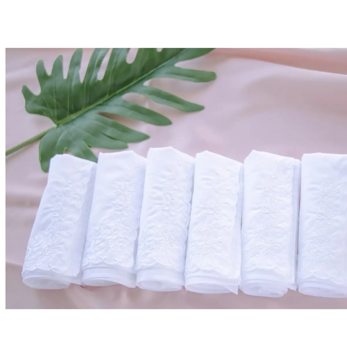 LACS Handkerchiefs Assorted Ladies Embroidered Cotton Handkerchiefs 9PCS | Soft, White Rose, Scalloped Edges - view 6