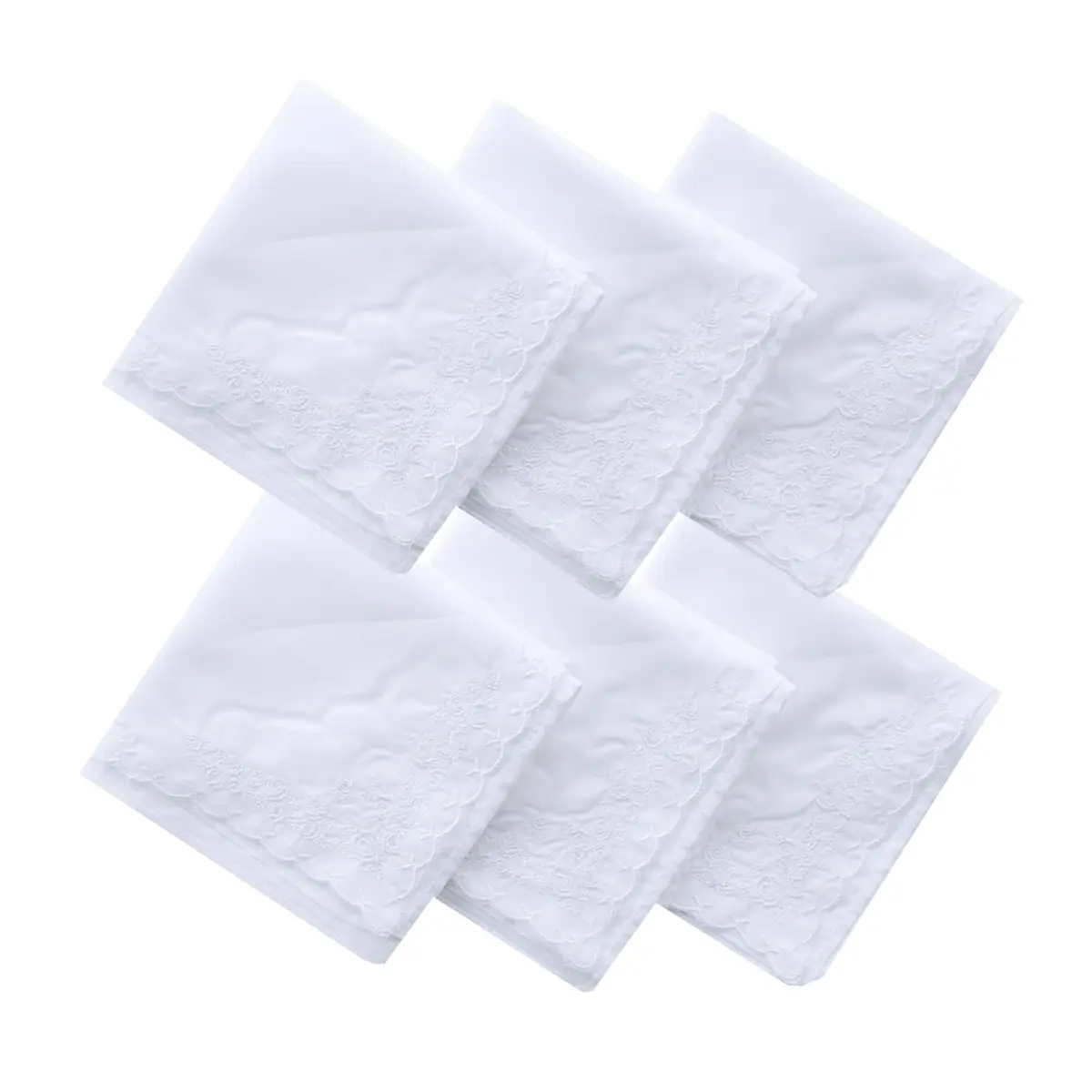 LACS Handkerchiefs Assorted Ladies Embroidered Cotton Handkerchiefs 9PCS | Soft, White Rose, Scalloped Edges - main product image